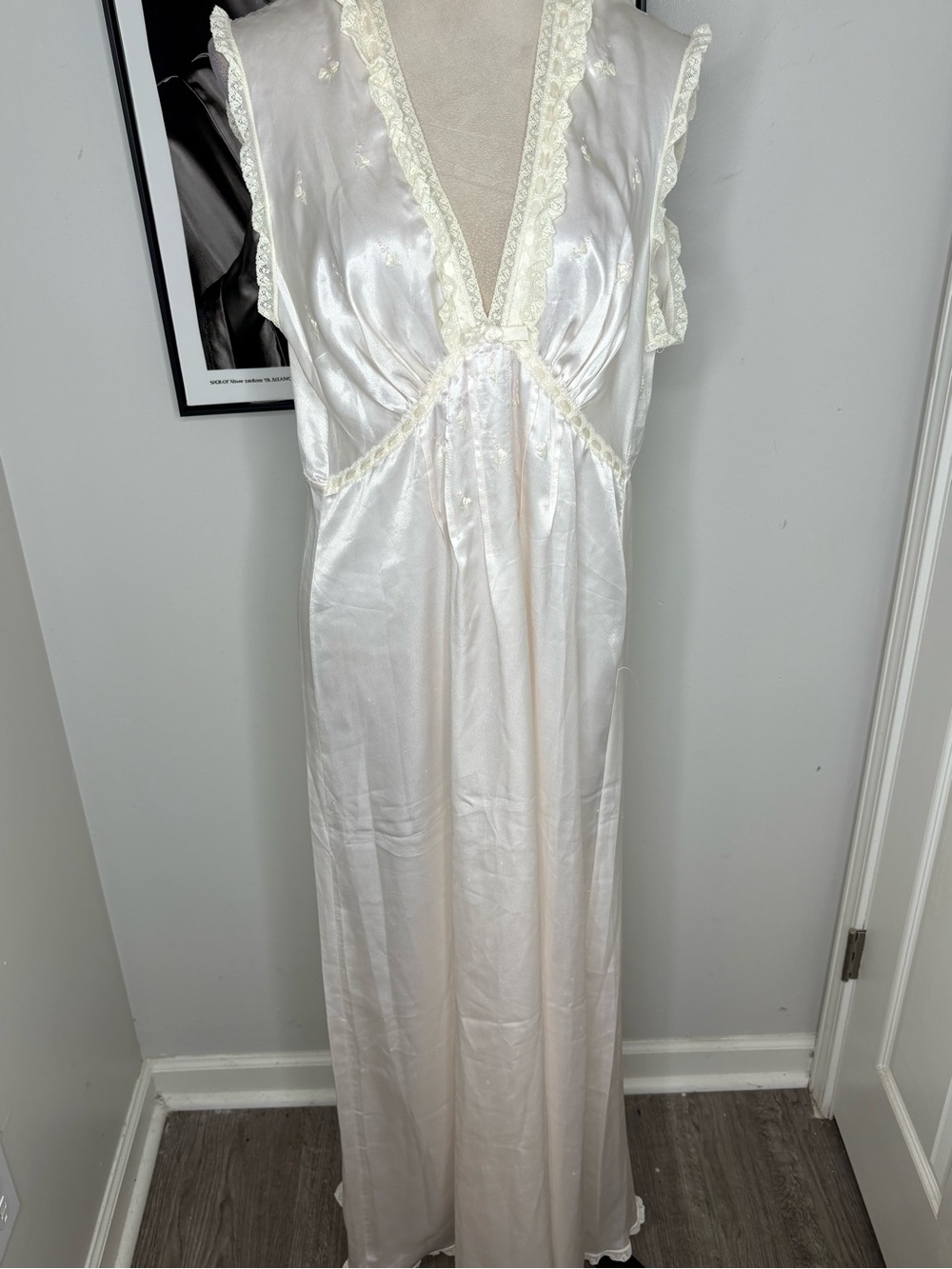 Ivory Lace-Trim Satin Nightgown